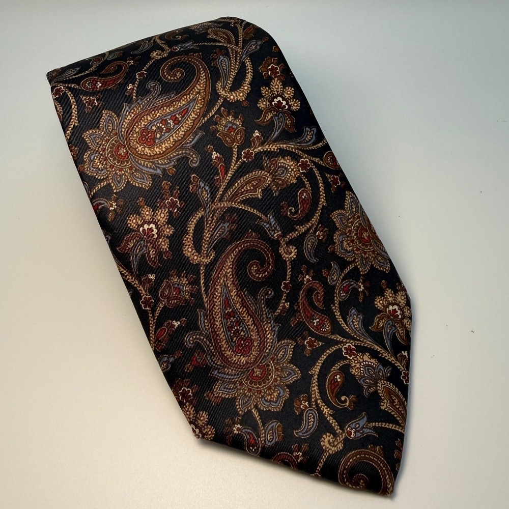 Beau Monde Paisley Tie 4" Navy Blue Italian Silk Vintage Classic Preppy Dandy
